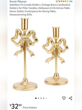 Gold Bow Ribbon Candle Holders - Set of 2